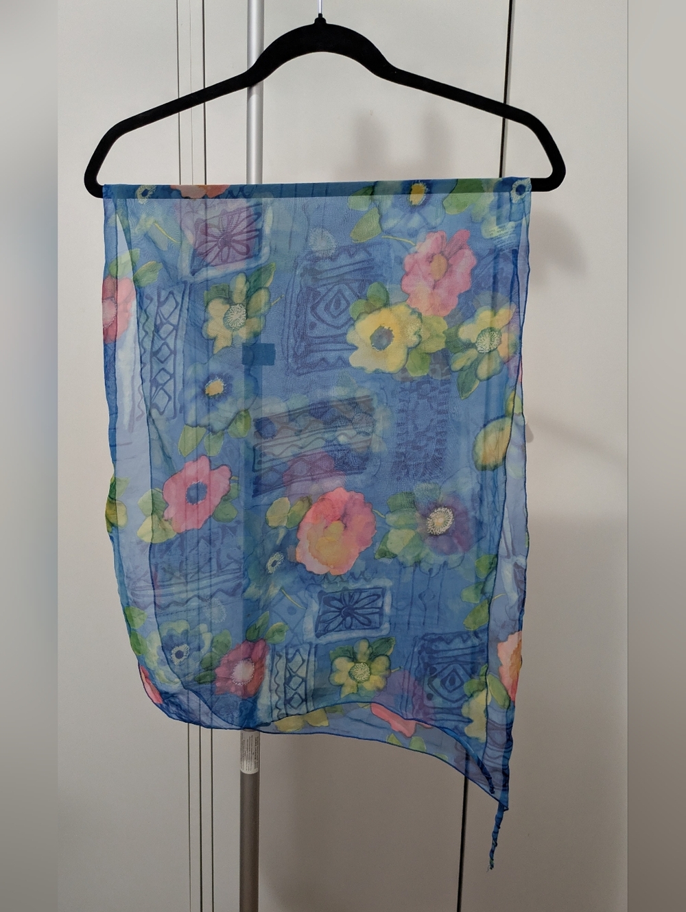 Sheer Blue Floral Scarf (Christina)